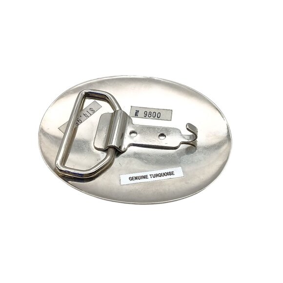 Vintage Western Silver Belt Buckle with Turquoise Inlay Wolf - Picture 3 of 3